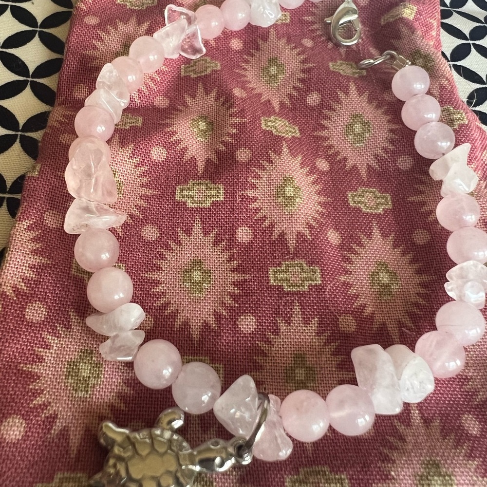 Pink Beaded Bracelet with Turtle Charm